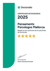 Certificado Excelencia Pensaments Psicólogos Mallorca 2025